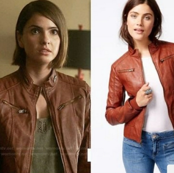 Maralyn & Me Cognac Brown Leather Zip Up Jacket - Picture 6 of 7